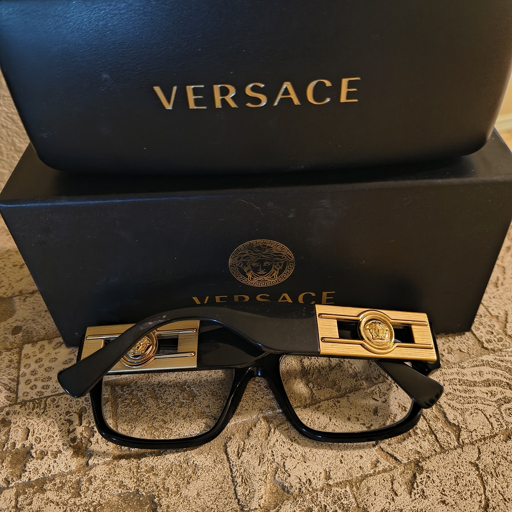 Versace Men's Glasses with Black Frame and Gold Details
